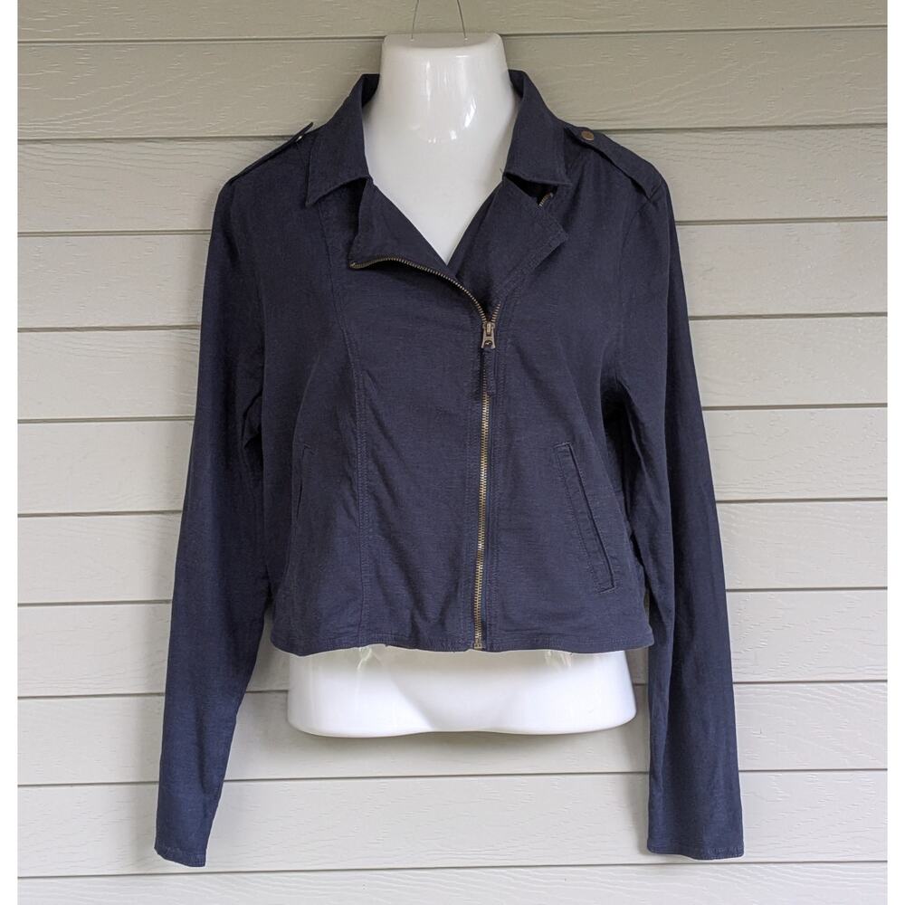 Lucky Brand Womens Navy Blue Linen Blend Lightweight Moto Jacket Size XL - NEW